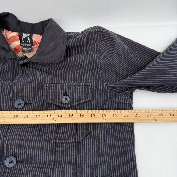 Kane Unke Jacket Men Medium Black Gray Stripes Canvas Button Up Shirt Military - Picture 11 of 13